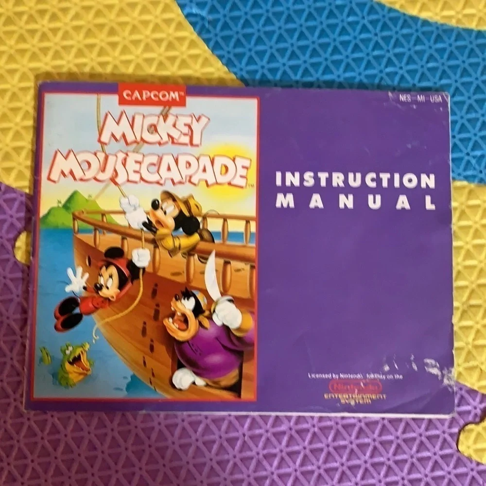 Vintage Capcom Mickey Mousecapade Nintendo Game & Manual and branded slip